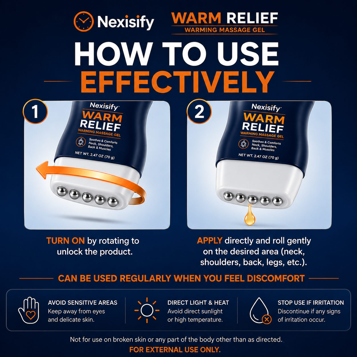 Nexisify® WARM RELIEF 3-in-1 Warming Massage Gel + 360° Roller